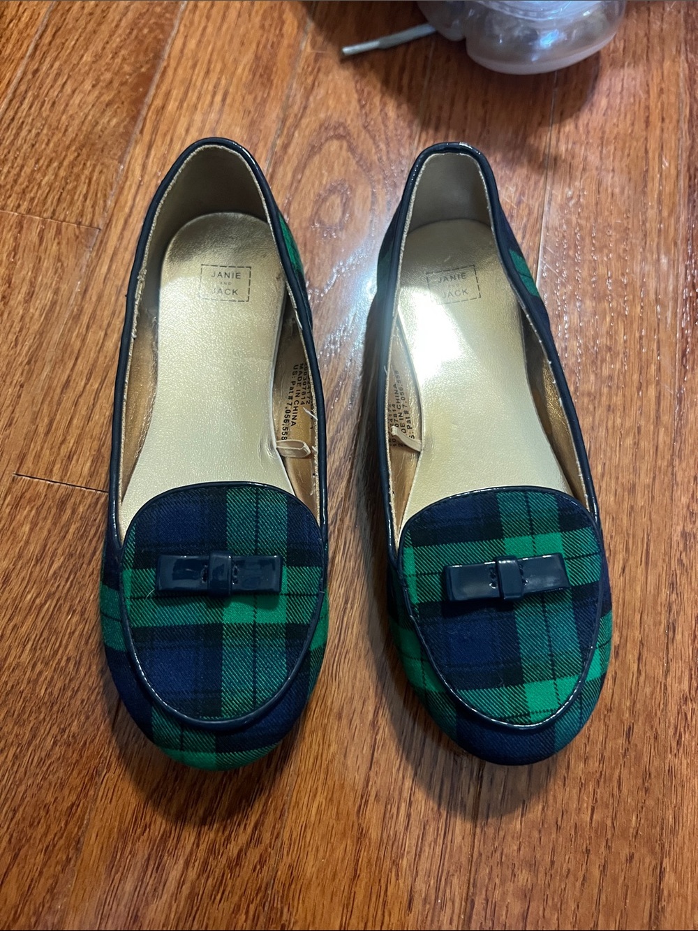 Janie and Jack Navy & Green Plaid Bow Loafers